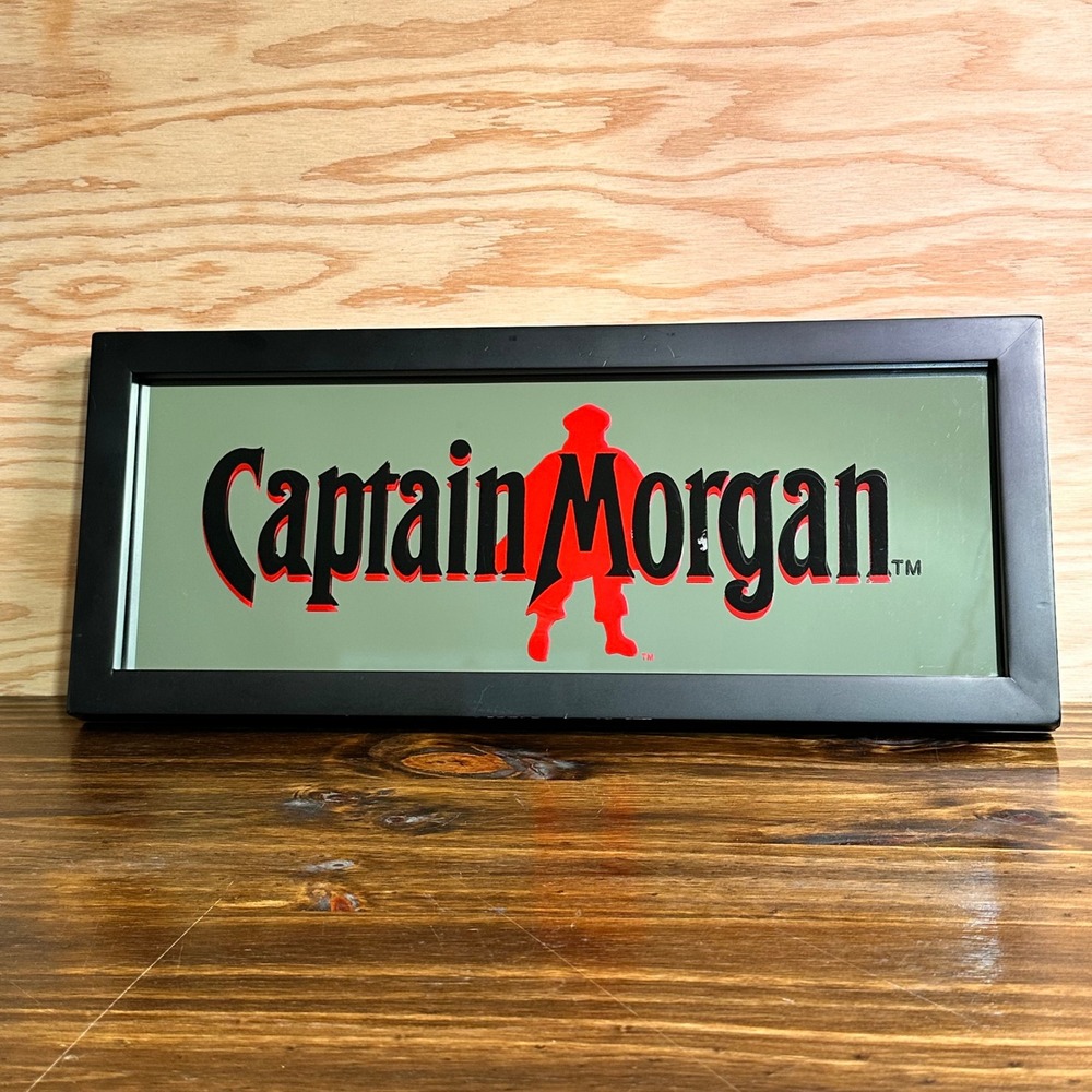 Captain Morgan Spiced Rum Bar Mirror Framed Wall Decor Man Cave Sign 18x7.5